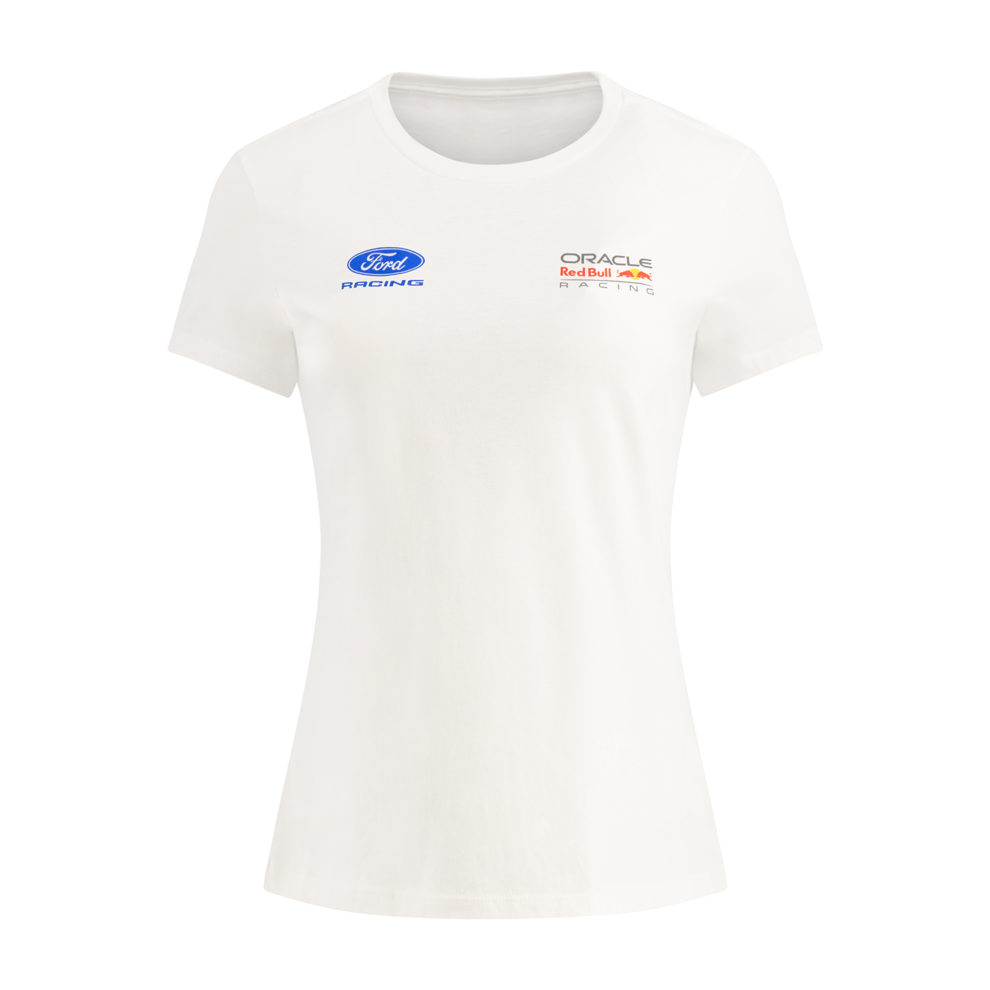 White t-shirt with Ford Racing and Oracle Red Bull logos on a white background